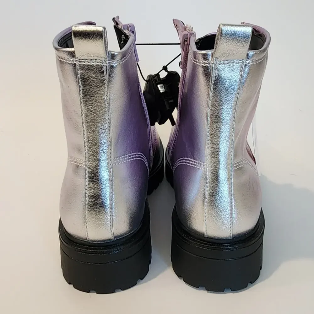 Wonder Nation Big Girls Size 6 Combat Boots Metallic Silvery Purple Color New